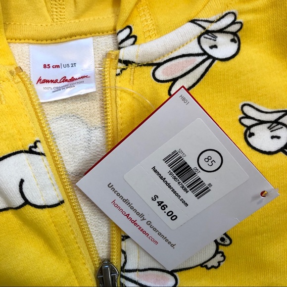 Hanna Anderson NWT Yellow Bunny Rabbit Hoodie - Picture 4 of 6